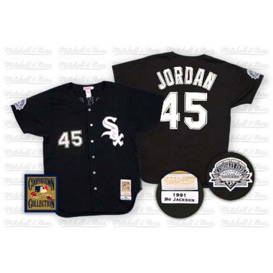 Men's Mitchell and Ness Chicago White Sox #45 Michael Jordan Authentic Black Throwback MLB Jersey - Ujersey