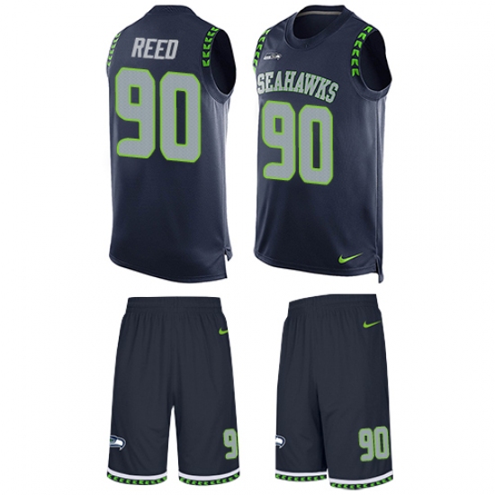 Men's Nike Seattle Seahawks #90 Jarran Reed Limited Steel Blue Tank Top Suit NFL Jersey - Ujersey