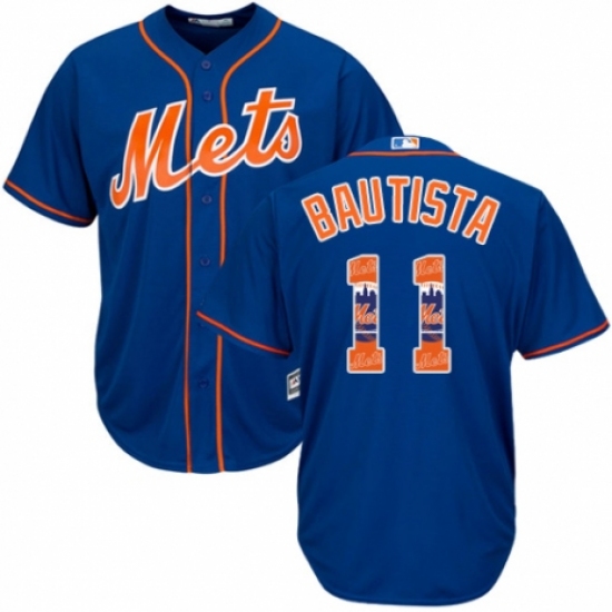 Men's Majestic New York Mets #11 Jose Bautista Authentic Royal Blue Team Logo Fashion Cool Base MLB Jersey - Ujersey