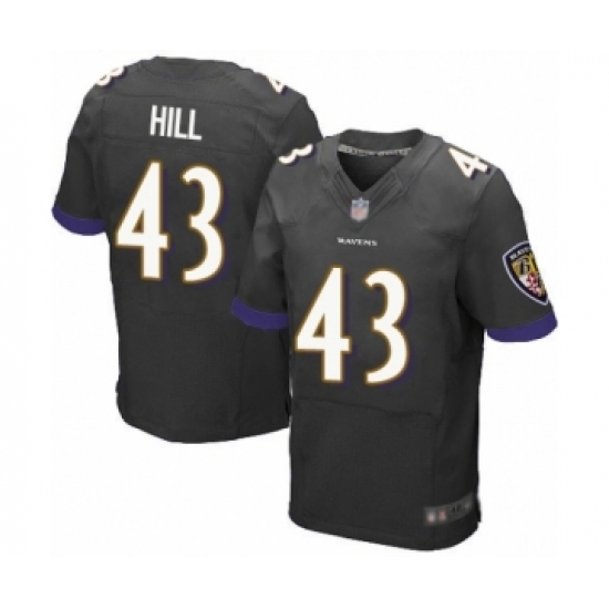 Men's Baltimore Ravens #43 Justice Hill Elite Black Alternate Football Jersey - Ujersey