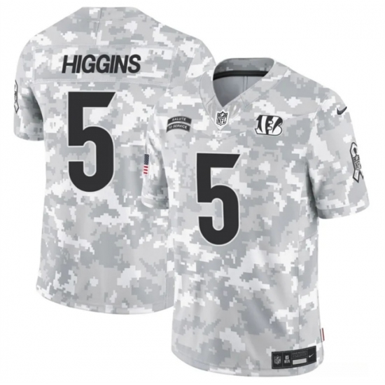 Men's Cincinnati Bengals #5 Tee Higgins 2024 F.U.S.E Arctic Camo Salute To Service Limited Stitched Football Jersey - Ujersey