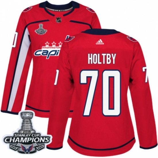 Women's Adidas Washington Capitals #70 Braden Holtby Authentic Red Home 2018 Stanley Cup Final Champions NHL Jersey - Ujersey