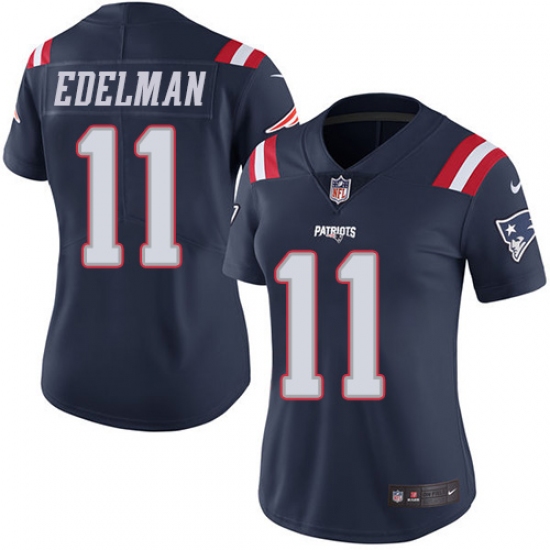 Women's Nike New England Patriots #11 Julian Edelman Limited Navy Blue Rush Vapor Untouchable NFL Jersey - Ujersey