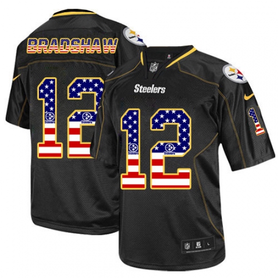 Men's Nike Pittsburgh Steelers #12 Terry Bradshaw Elite Black USA Flag Fashion NFL Jersey - Ujersey