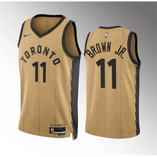 Men's Toronto Raptors #11 Bruce Brown Jr Gold 2023-24 City Edition Stitched Basketball Jersey - Ujersey