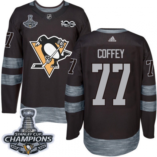 Men's Adidas Pittsburgh Penguins #77 Paul Coffey Premier Black 1917-2017 100th Anniversary 2017 Stanley Cup Champions NHL Jersey - Ujersey