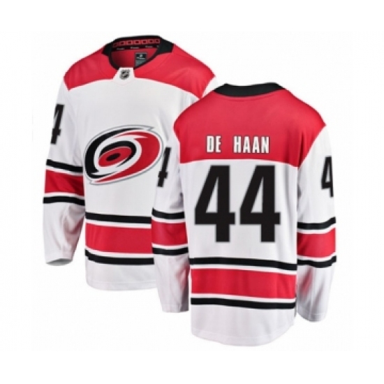 Men's Carolina Hurricanes #44 Calvin De Haan Authentic White Away Fanatics Branded Breakaway NHL Jersey - Ujersey