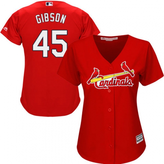 Women's Majestic St. Louis Cardinals #45 Bob Gibson Replica Red Alternate Cool Base MLB Jersey - Ujersey