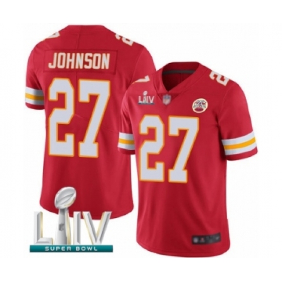 Youth Kansas City Chiefs #27 Larry Johnson Red Team Color Vapor Untouchable Limited Player Super Bowl LIV Bound Football Jersey - Ujersey