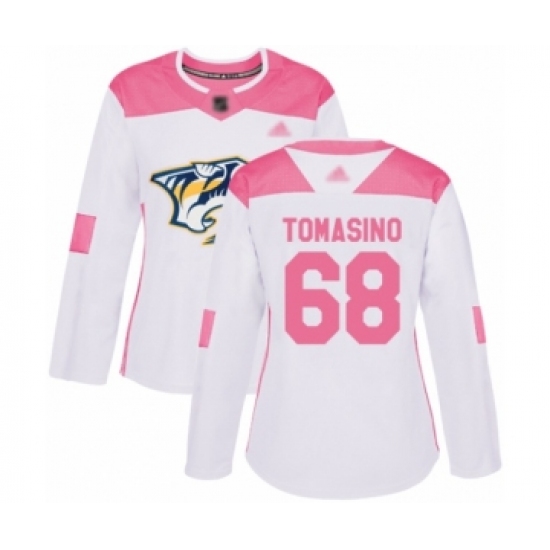 Women's Nashville Predators #68 Philip Tomasino Authentic White Pink Fashion Hockey Jersey