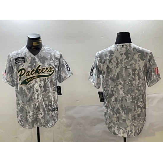 Men's Green Bay Packers Team Logo 2024 Arctic Camo Salute to Service Stitched Baseball Jersey - Ujersey