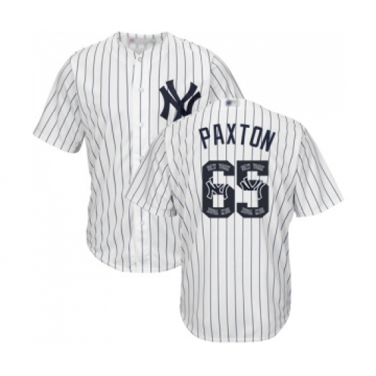Men's New York Yankees #65 James Paxton Authentic White Team Logo Fashion Baseball Jersey - Ujersey