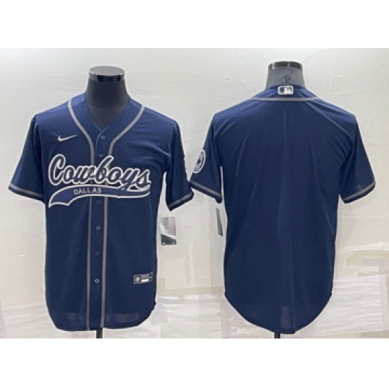 Men's Dallas Cowboys Customized Navy Cool Base Stitched Baseball Jersey - Ujersey