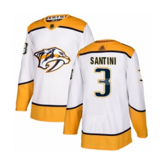 Men's Nashville Predators #3 Steven Santini Authentic White Away Hockey Jersey - Ujersey
