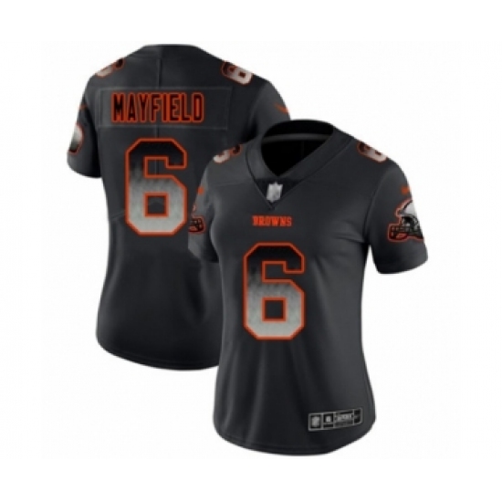 Women's Cleveland Browns #6 Baker Mayfield Limited Black Smoke Fashion Football Jersey - Ujersey