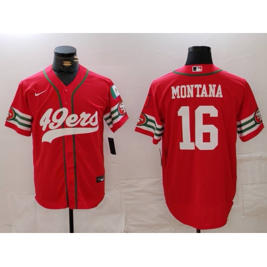 Men's San Francisco 49ers #16 Joe Montana Red Mexico Cool Base Stitched Baseball Jersey - Ujersey