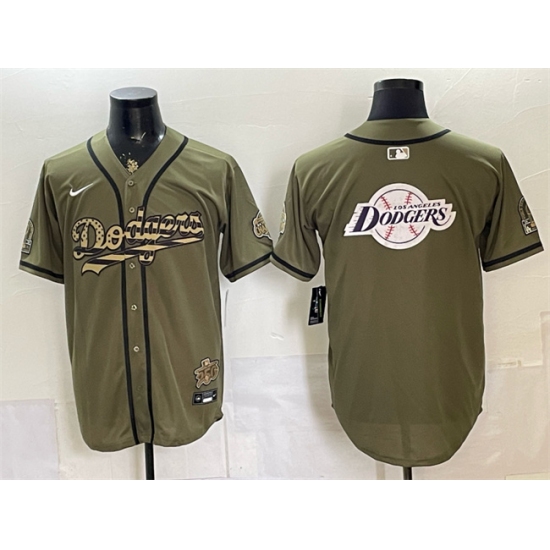 Men's Los Angeles Dodgers Team Big Logo Olive 2026 Armed Forces Day Stitched Baseball Jersey - Ujersey