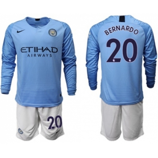 Manchester City #20 Bernardo Home Long Sleeves Soccer Club Jersey