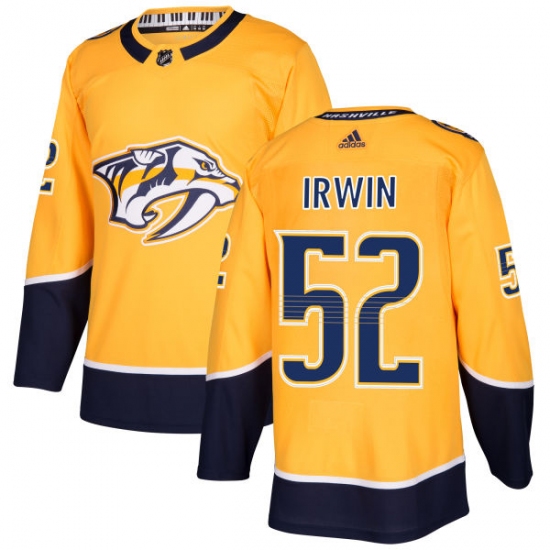 Men's Adidas Nashville Predators #52 Matt Irwin Authentic Gold Home NHL Jersey - Ujersey