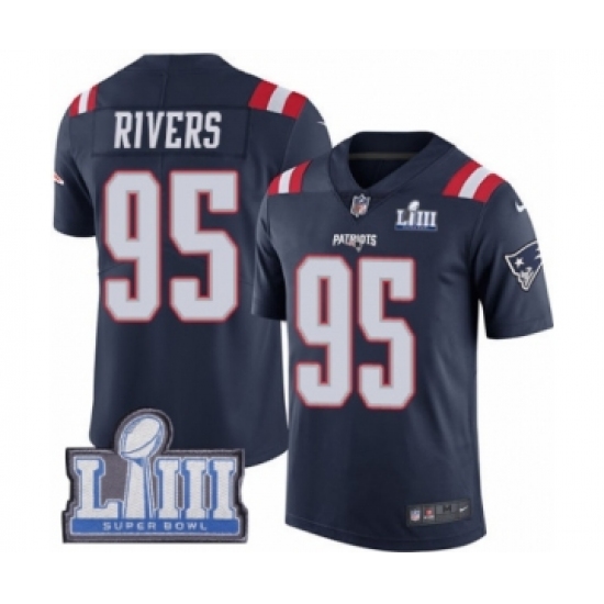Men's Nike New England Patriots #95 Derek Rivers Limited Navy Blue Rush Vapor Untouchable Super Bowl LIII Bound NFL Jersey - Ujersey
