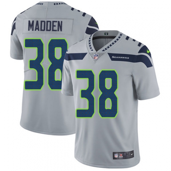 Men's Nike Seattle Seahawks #38 Tre Madden Grey Alternate Vapor Untouchable Limited Player NFL Jersey - Ujersey