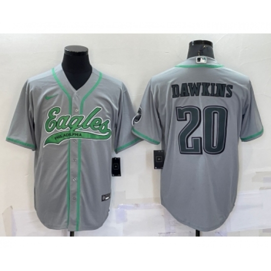 Men's Philadelphia Eagles #20 Brian Dawkins Grey With Patch Cool Base Stitched Baseball Jersey - Ujersey