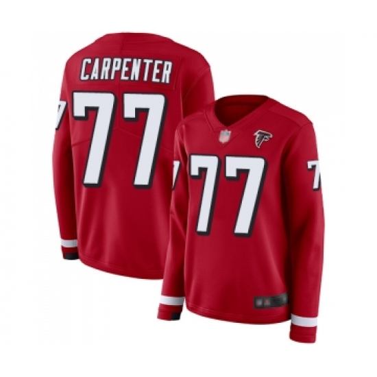 Women's Atlanta Falcons #77 James Carpenter Limited Red Therma Long Sleeve Football Jersey - Ujersey