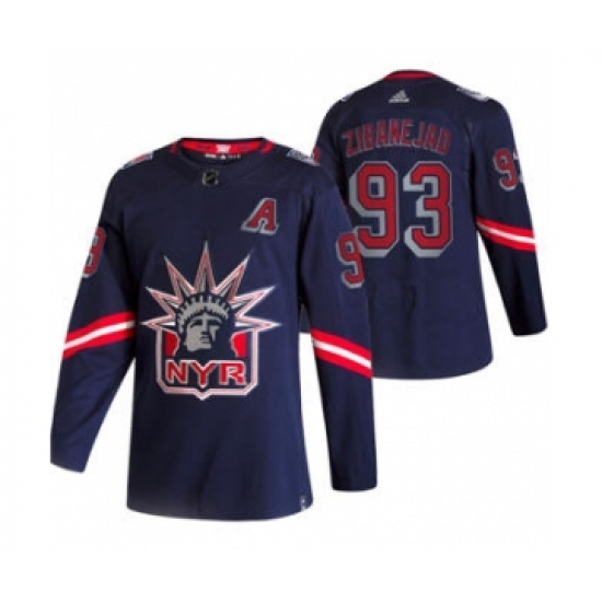Men's New York Rangers #93 Mika Zibanejad Navy 2020-21 Reverse Retro Alternate Hockey Jersey - Ujersey
