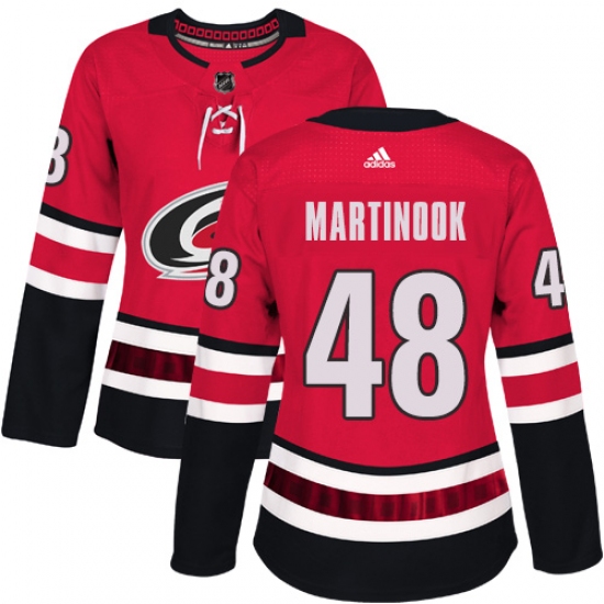 Women's Adidas Carolina Hurricanes #48 Jordan Martinook Authentic Red Home NHL Jersey - Ujersey