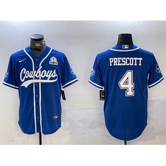 Men's Dallas Cowboys #4 Dak Prescott Light Blue With 1960 Cool Base Stitched Baseball Jersey - Ujersey