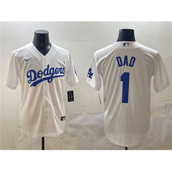 Men's Los Angeles Dodgers #1 Dad White Cool Base Stitched Baseball Jersey - Ujersey