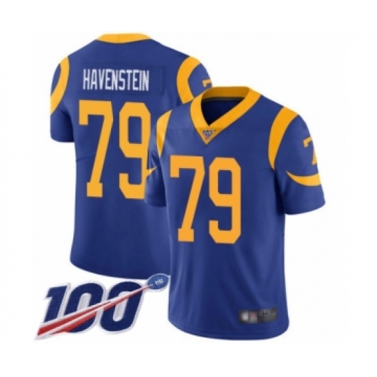 Men's Los Angeles Rams #79 Rob Havenstein Royal Blue Alternate Vapor Untouchable Limited Player 100th Season Football Jersey - Ujersey