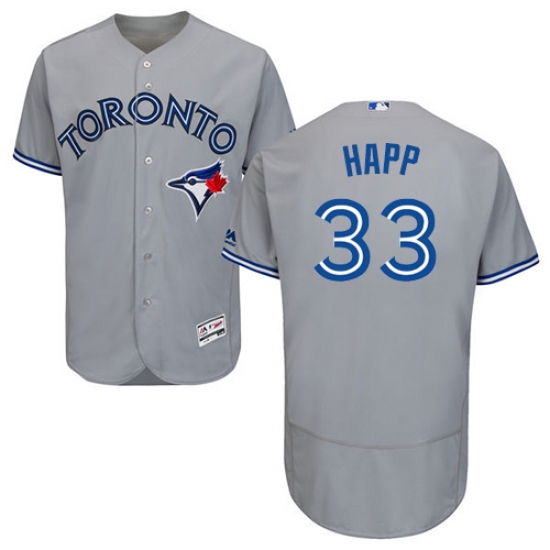 Men's Majestic Toronto Blue Jays #33 J.A. Happ Grey Road Flex Base Authentic Collection MLB Jersey - Ujersey