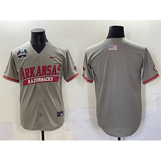 Men's Arkansas Razorbacks Blank Grey 2025 World Series & SEC Patch Stitched Jersey - Ujersey
