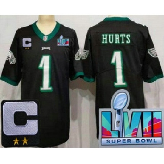 Women's Philadelphia Eagles #1 Jalen Hurts Limited Black C Patch Super Bowl LVII Vapor Jersey - Ujersey