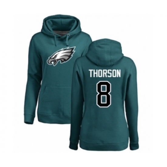 Women's Philadelphia Eagles #8 Clayton Thorson Green Name & Number Logo Pullover Hoodie - Ujersey