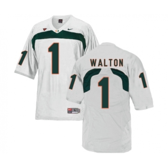 Miami Hurricanes 1 Mark Walton White College Football Jersey - Ujersey