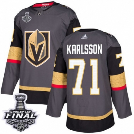 Youth Adidas Vegas Golden Knights #71 William Karlsson Authentic Gray Home 2018 Stanley Cup Final NHL Jersey - Ujersey