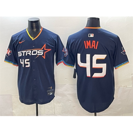 Men's Houston Astros #45 Tatsuya Imai Navy 2025 City Connect With Texas Limited Stitched Baseball Jersey - Ujersey
