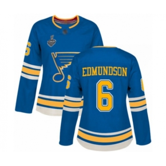 Women's St. Louis Blues #6 Joel Edmundson Authentic Navy Blue Alternate 2019 Stanley Cup Final Bound Hockey Jersey - Ujersey