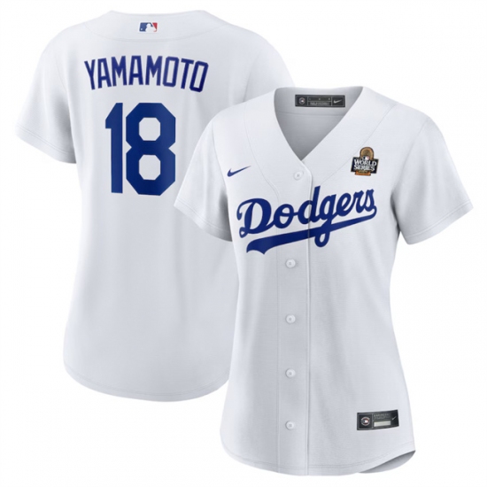 Women's Los Angeles Dodgers #18 Yoshinobu Yamamoto White 2024 World Series Cool Base Stitched Baseball Jersey(Run Small) - Ujersey