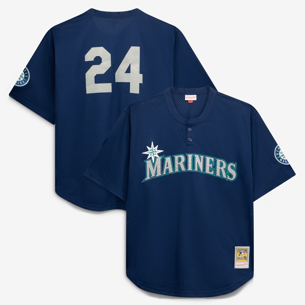 Men's Seattle Mariners Mitchell & Ness Navy Big & Tall Cooperstown Collection Mesh Batting Practice Jersey - U-jersey