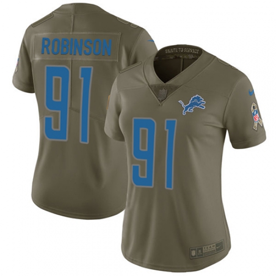 Women's Nike Detroit Lions #91 A'Shawn Robinson Limited Olive 2017 Salute to Service NFL Jersey - Ujersey