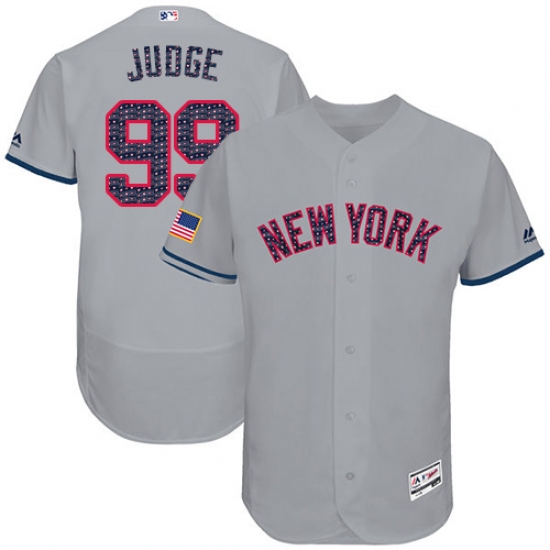 Men's Majestic New York Yankees #99 Aaron Judge Grey Stars & Stripes Authentic Collection Flex Base MLB Jersey - Ujersey