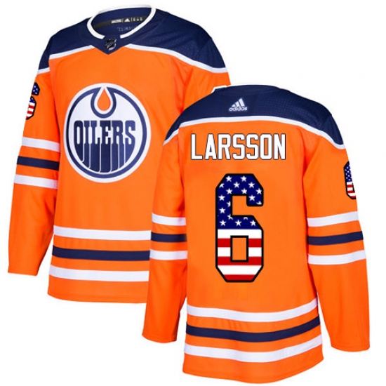Men's Adidas Edmonton Oilers #6 Adam Larsson Authentic Orange USA Flag Fashion NHL Jersey - Ujersey