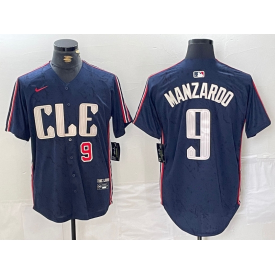Men's Cleveland Guardians #9 Kyle Manzardo Number Navy 2024 City Connect Limited Stitched Jersey - Ujersey