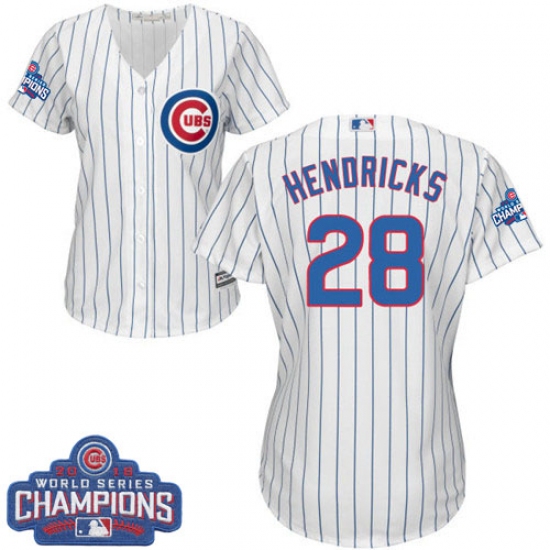 Women's Majestic Chicago Cubs #28 Kyle Hendricks Authentic White Home 2016 World Series Champions Cool Base MLB Jersey - Ujersey