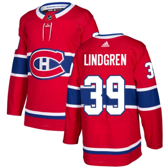 Youth Adidas Montreal Canadiens #39 Charlie Lindgren Authentic Red Home NHL Jersey - Ujersey