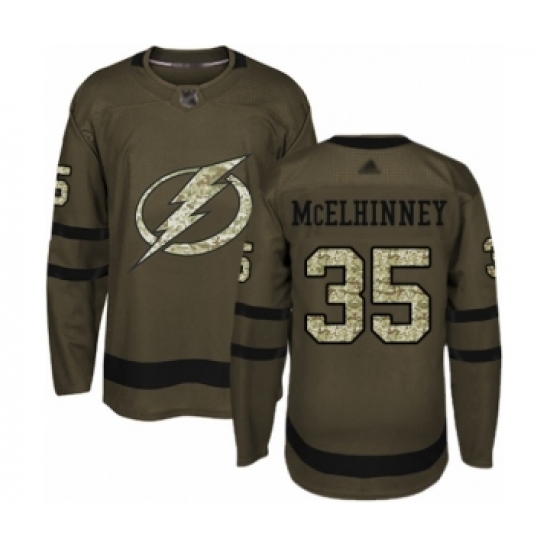 Men's Tampa Bay Lightning #35 Curtis McElhinney Authentic Green Salute to Service Hockey Jersey - Ujersey
