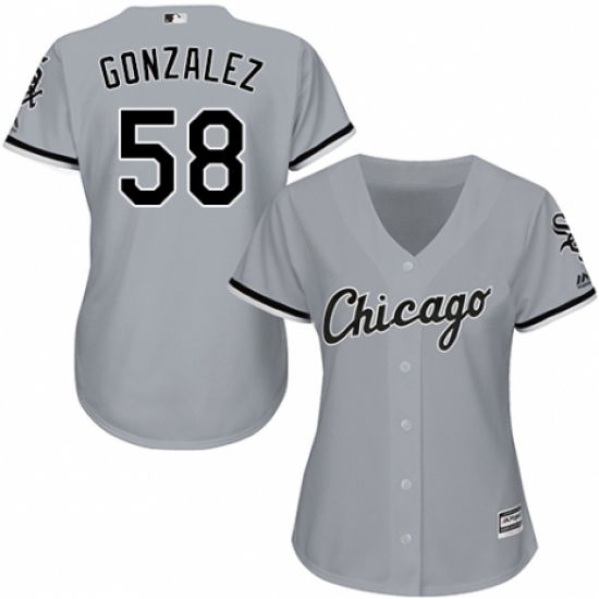 Women's Majestic Chicago White Sox #58 Miguel Gonzalez Replica Grey Road Cool Base MLB Jersey - Ujersey